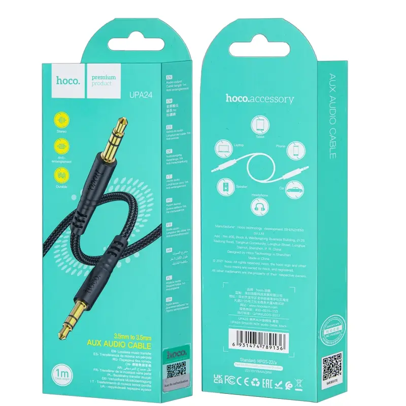 Кабель UPA24 AUX 1M HOCO черный Кабель UPA24 AUX 1M HOCO черный