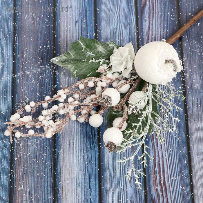 Декор  Декор "Зимнее очарование" яблоко ягоды цветок в белом, 25 см