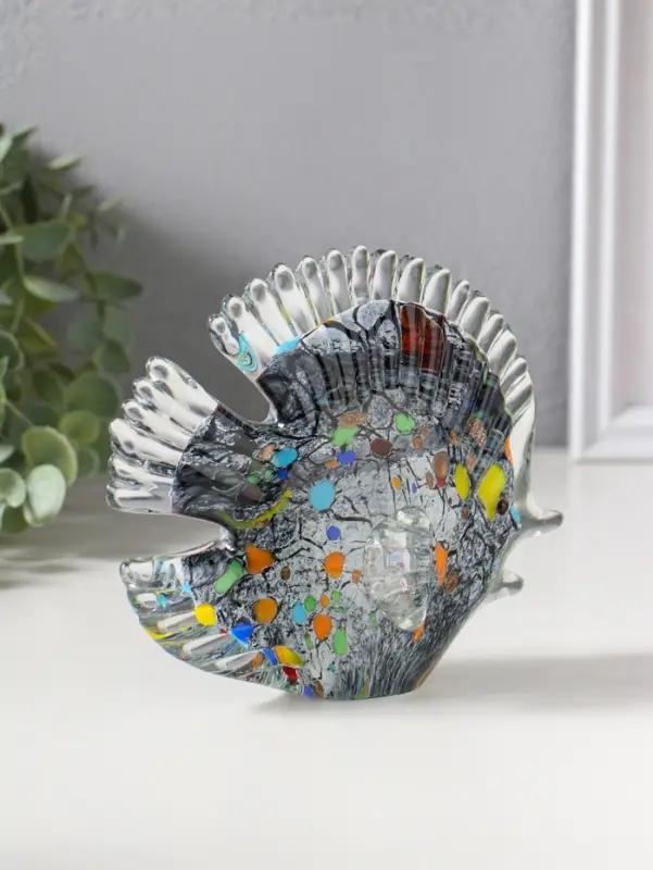 Сувенир стекло "Плоская пятнистая рыбка" под муранское стекло 6,5х16х13 см