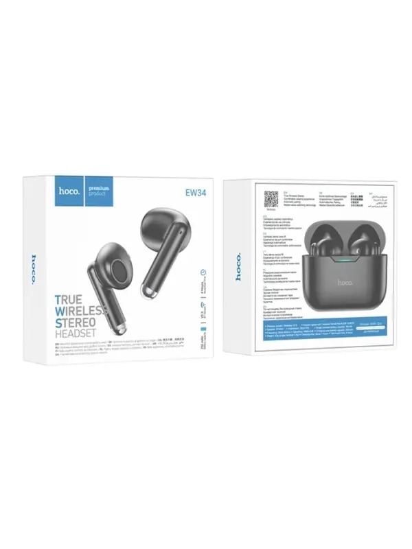 Наушники беспроводные Hoco EW34, TWS, вкладыши, Bluetooth 5.3, 30/250 мАч, чёрные