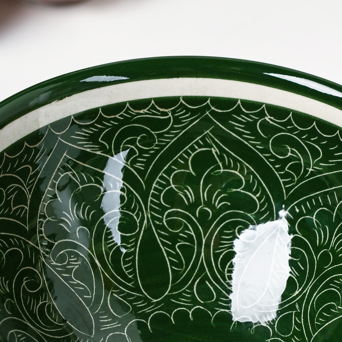 Набор салатников Риштанская керамика Набор салатников Риштанская керамика "Узоры", 15 см, 3 шт, в подарочной упаковке, зелёные