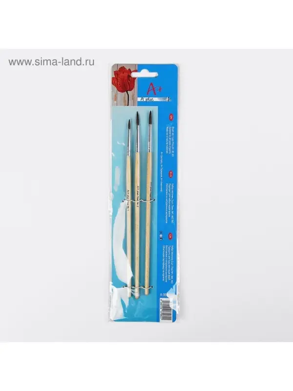 Набор кистей для рисования, пони, 3 штуки: № 1, 2, 3, круглые, деревянная ручка, международный размер