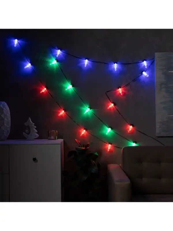 Умная гирлянда &laquo;Нить&raquo; 6 м с насадками &laquo;Лампочки с шишками&raquo;, IP20, тёмная нить, 20 LED, свечение RGB, USB