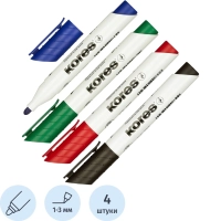 Набор маркеров для белых досок KORES с губкой 3мм 4шт/уп 20863