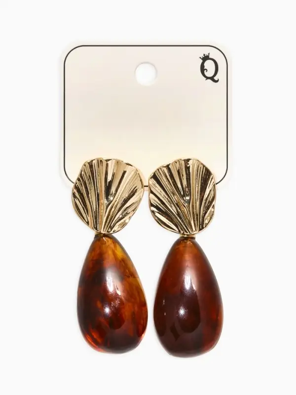 Серьги акрил &laquo;Веер с каплей&raquo;, коричневые в золоте