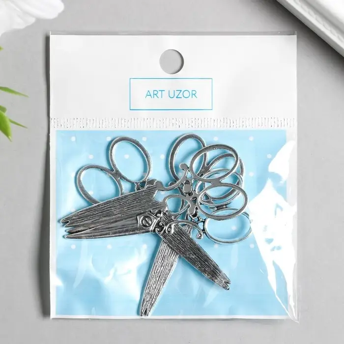 Декор металл для творчества "Ажурные ножницы" серебро (А9361) 3,6х2,5 см
