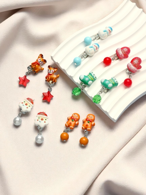 Клипсы детские набор 6 пар Клипсы детские набор 6 пар "Выбражулька" в форме елки, форма МИКС, цвет МИКС