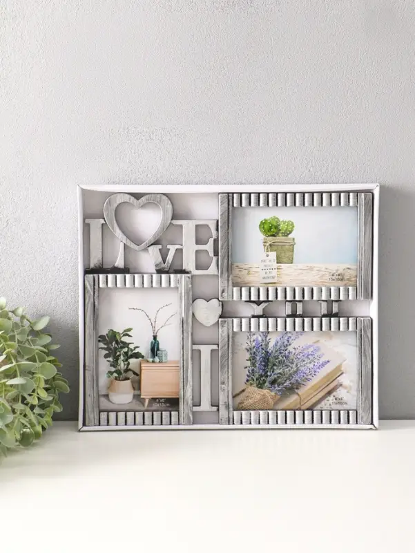 Фоторамка пластик на 3 фото 10х15 см "Я люблю тебя" тёмное серебро 31,5х25,5 см