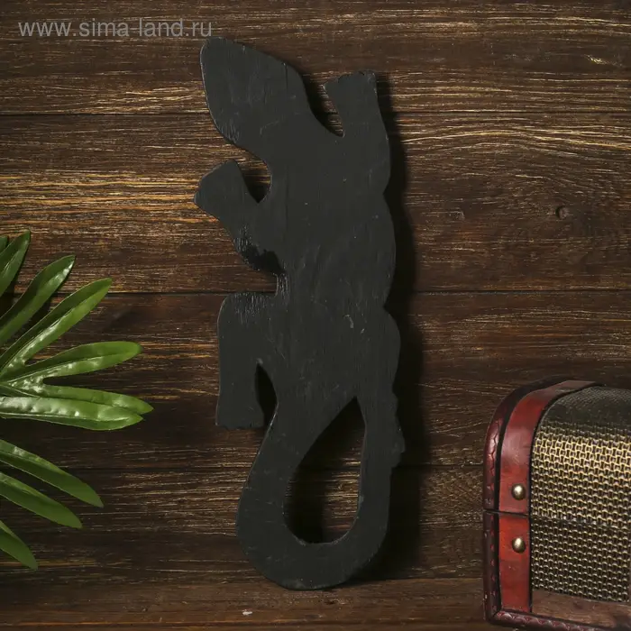 Панно настенное дерево  Панно настенное дерево "Геккон черный с черепашкой" 1х11х30 см