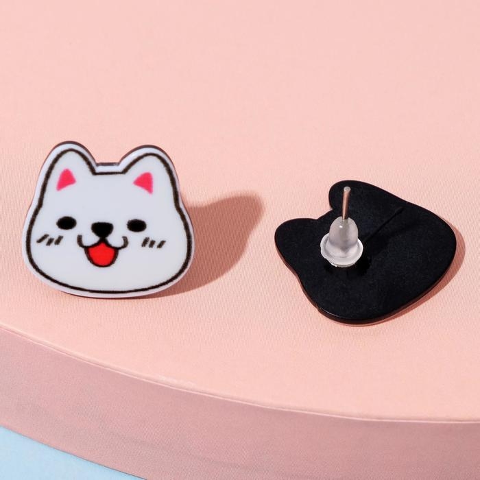 Серьги детские «Выбражулька» собачки, цвет белый в серебре Серьги детские «Выбражулька» собачки, цвет белый в серебре