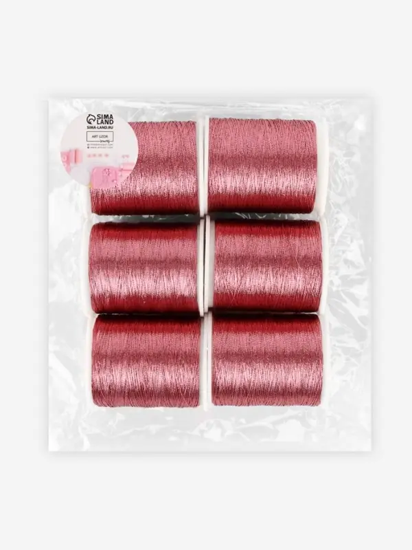 Нитки металлизированные, 91&plusmn;1 м, набор 6 шт., розовые