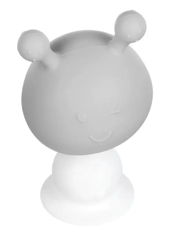 Прорезыватель силиконовый для зубов с погремушкой 3 в 1 M&B «Зайка», серый