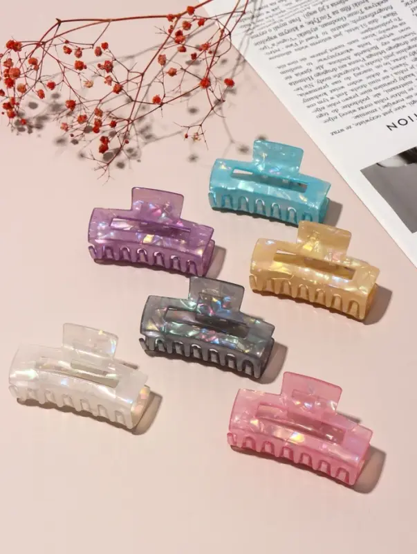 Краб для волос "Линда" прямой перламутр, 8х4 см, микс