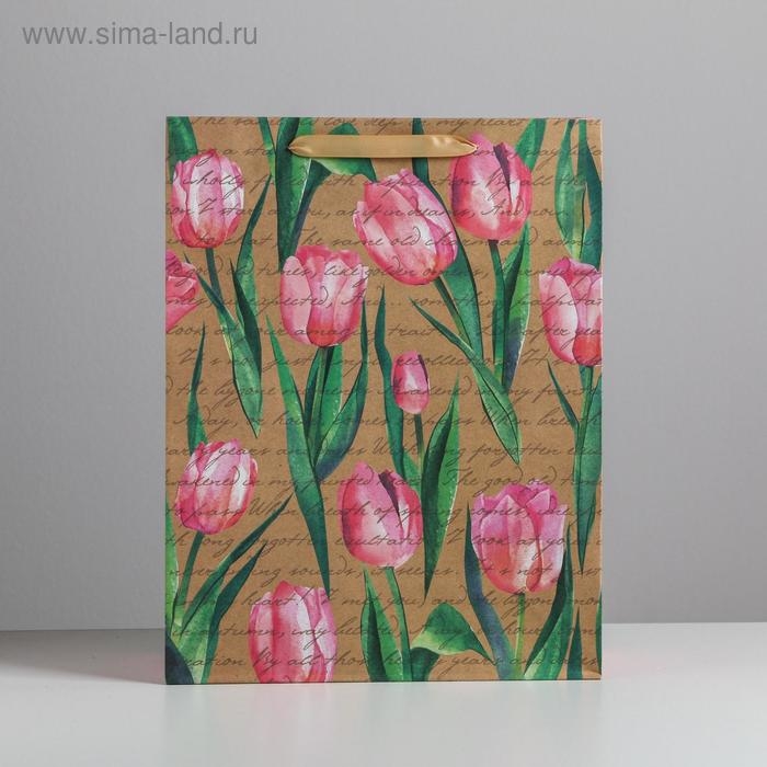 Пакет подарочный крафтовый вертикальный, упаковка, «Тюльпаны», L 31 х 40 х 11.5 см Пакет подарочный крафтовый вертикальный, упаковка, «Тюльпаны», L 31 х 40 х 11.5 см