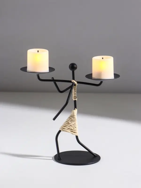 Подсвечник металл на 2 свечи  Подсвечник металл на 2 свечи "Абориген с коромыслом" d=6 см 17х8х17 см