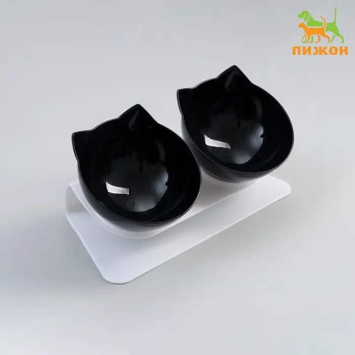 Миски, 27.5&times;14&times;15 см, 2 шт., на белой подставке, пластик, чёрные