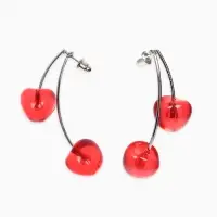 Серьги "Вишня" двойные, цвет красный в серебре