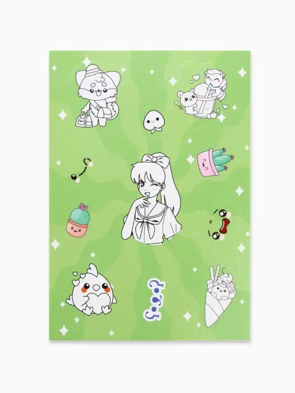 Наклейки детские, раскраска, 3 листа, А5 «Аниме»