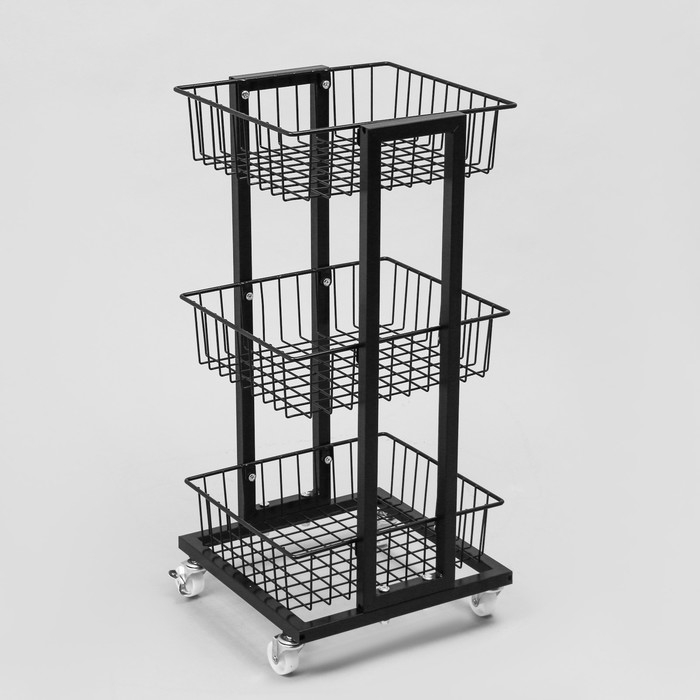 Стойка торговая универсальная, 3 корзины, на колесах, 35×35×76 см, цвет чёрный Стойка торговая универсальная, 3 корзины, на колесах, 35×35×76 см, цвет чёрный