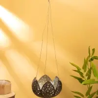 Подсвечник подвесной из кокоса «Бутон», 14×14×10 см, чёрно-серебристый