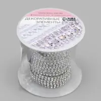 Цепь со стразами, 2 ряда, металл, стекло, 2 мм, 4.5&plusmn;0.5 м, цвет серебряный