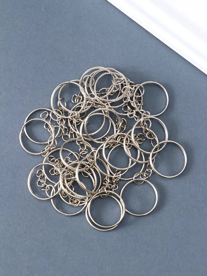 Основа для брелока кольцо металл с цепочкой серебро набор 50 шт 2,4х2,4 см