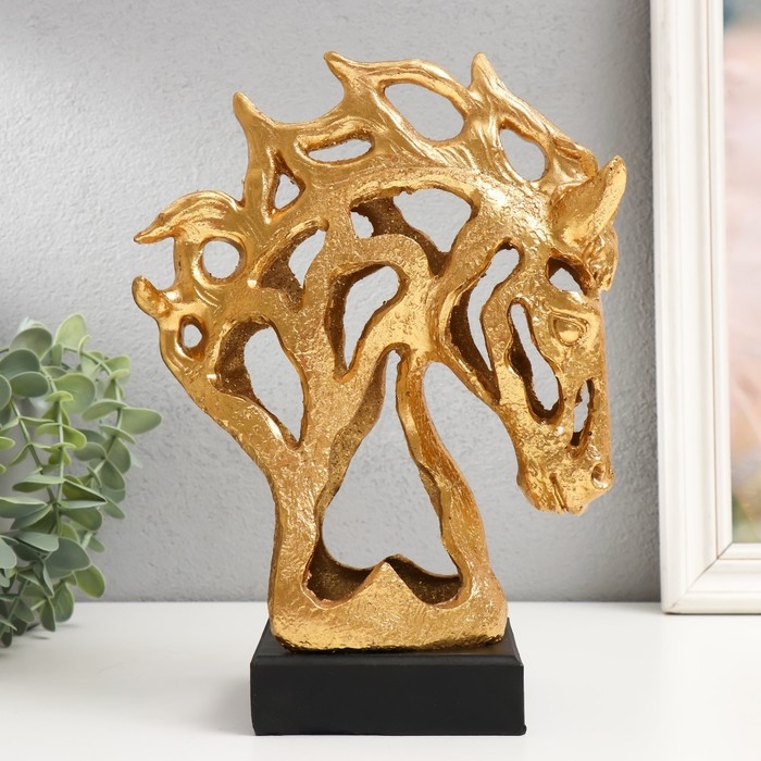 Сувенир полистоун бюст Сувенир полистоун бюст "Голова коня - Ажур" золото 9,7х19х26 см