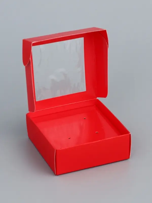 Коробка для бижутерии с PVC окном 8×8×3 см, красный Коробка для бижутерии с PVC окном 8×8×3 см, красный