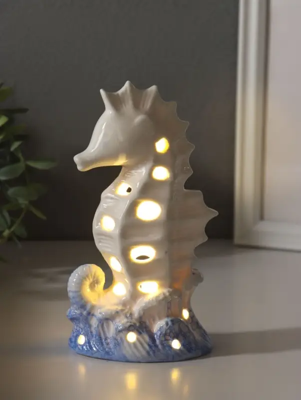 Сувенир керамика свет "Морской конёк" бело-синий 6,5х8,5х16,5 см