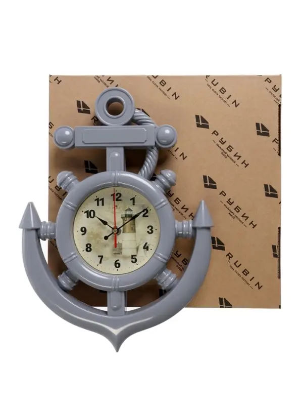 Часы настенные интерьерные &laquo;Якорь&raquo;, бесшумные, плавный ход, 38&times;27.5 см, d=12 см, серые