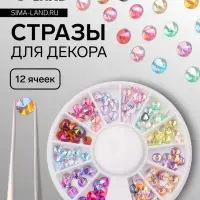 Стразы для декора, объёмные, 12 ячеек, разноцветные