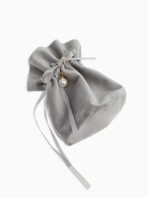 Мешочек бархатный с бусиной, 13х9 см, серый (фас. 10 шт)