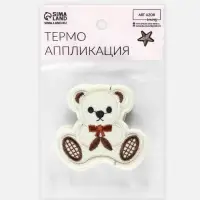 Термоаппликация «Мишка с бантиком», 5.5×6 см, бежевая