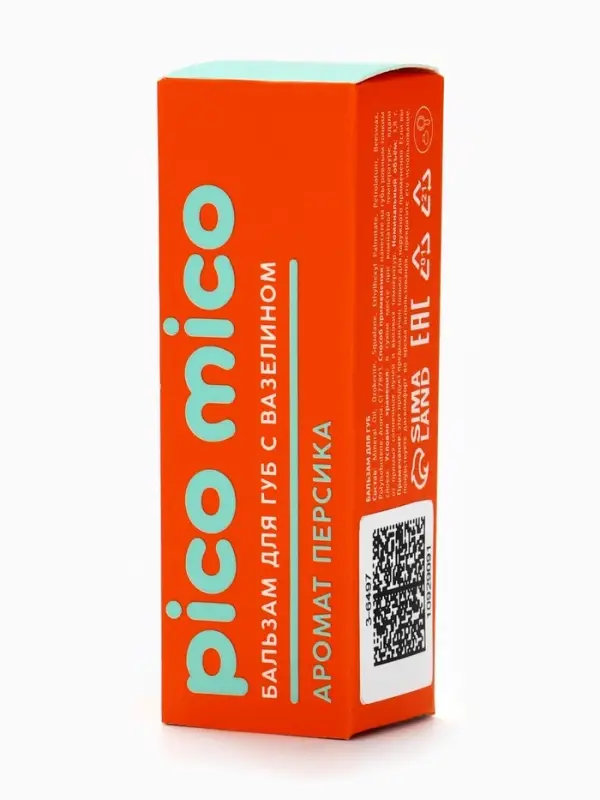 Бальзам для губ с вазелином, аромат: персик, 3.8 г, PICO MICO