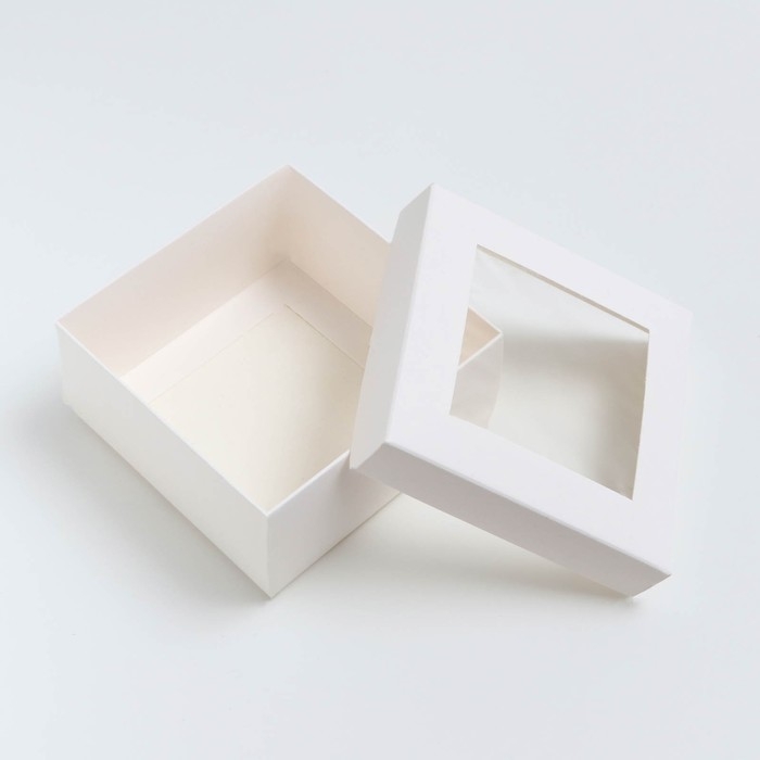 Коробка складная, крышка-дно,с окном, белая, 10 х 10 х 5 см Коробка складная, крышка-дно,с окном, белая, 10 х 10 х 5 см