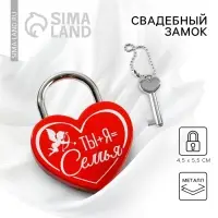 Замок свадебный с ключом &laquo;Ты+Я=Семья&raquo;.