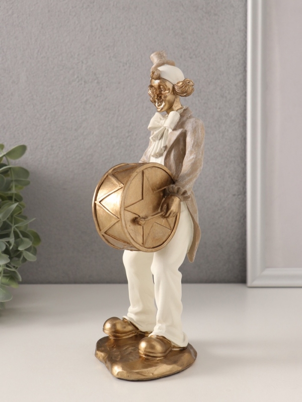 Сувенир полистоун  Сувенир полистоун "Клоун с барабаном" бело-бежевый 10х6х23,5 см