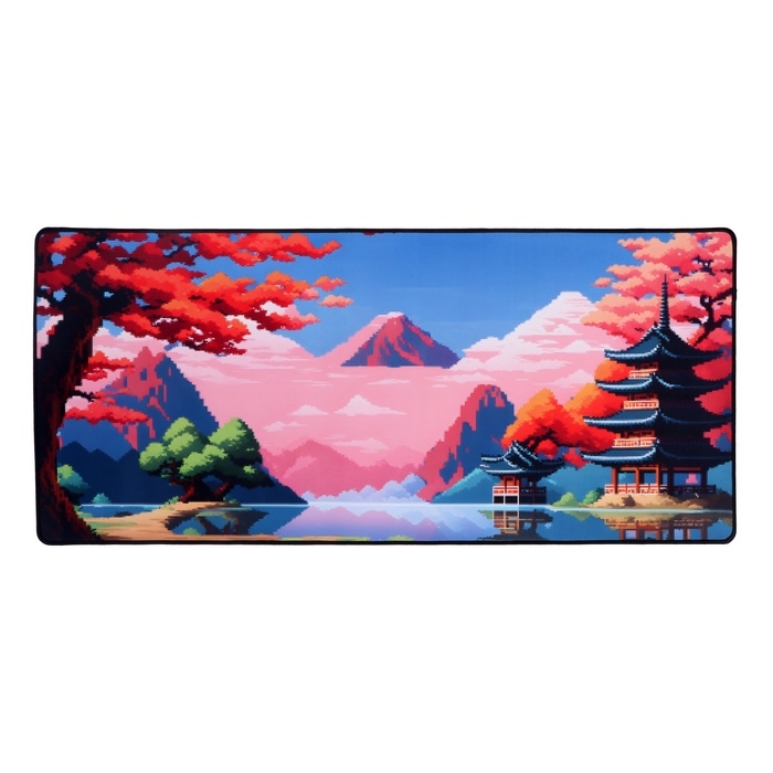 Коврик для мыши, 40х90х0.3 см, оверлок, пагода в стиле pixel art Коврик для мыши, 40х90х0.3 см, оверлок, пагода в стиле pixel art
