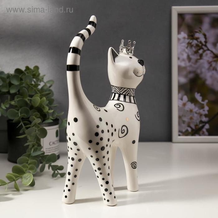 Сувенир керамика Сувенир керамика "Кошечка в короне, узорная" бело-чёрная с золотом 23,5х6,5х14,5 см