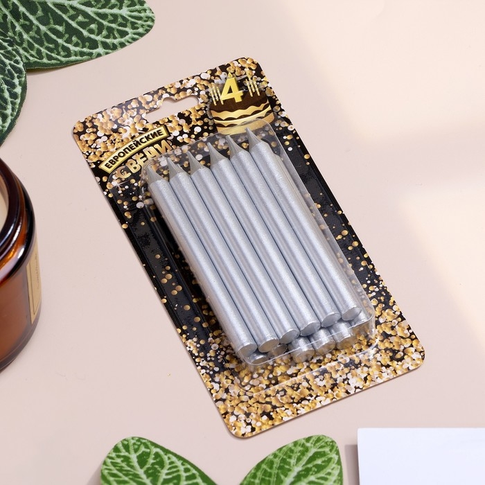 Набор свечей для торта  Набор свечей для торта "Спарк", 12 шт, 8 см, серебряный металлик