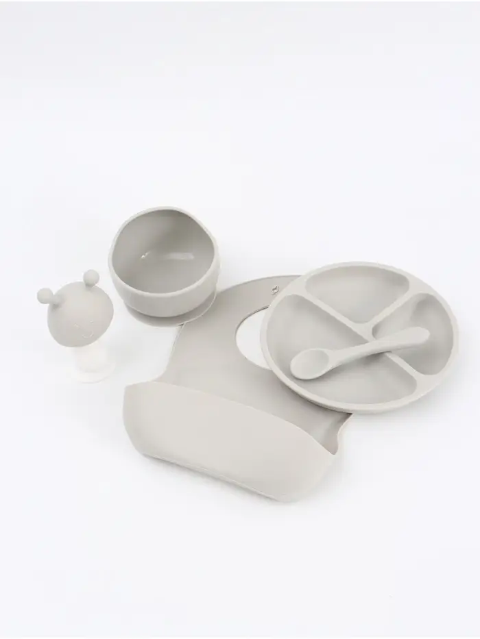 Набор детской посуды для кормления силиконовый с прорезывателем, 5 предм., M&B
