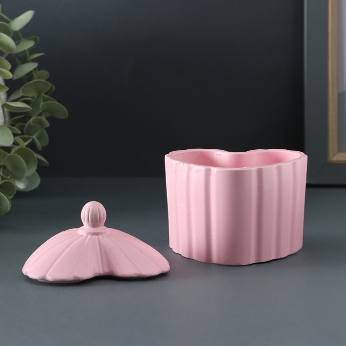 Шкатулка с крышкой - подсвечник "Сердце рельефное"  10х8х8см, розовая