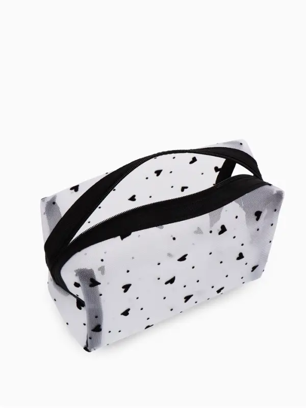 Косметичка дор Сердца, сетка 18*7,5*10, отд на молнии, белый Косметичка дор Сердца, сетка 18*7,5*10, отд на молнии, белый