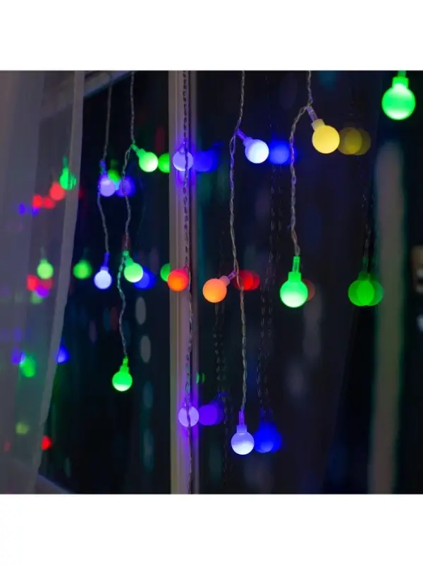 Гирлянда &laquo;Бахрома&raquo; 3&times;0.5 м с насадками &laquo;Шарики&raquo;, IP20, прозрачная нить, 80 LED, свечение мульти (RG/RB), мигание, 220 В