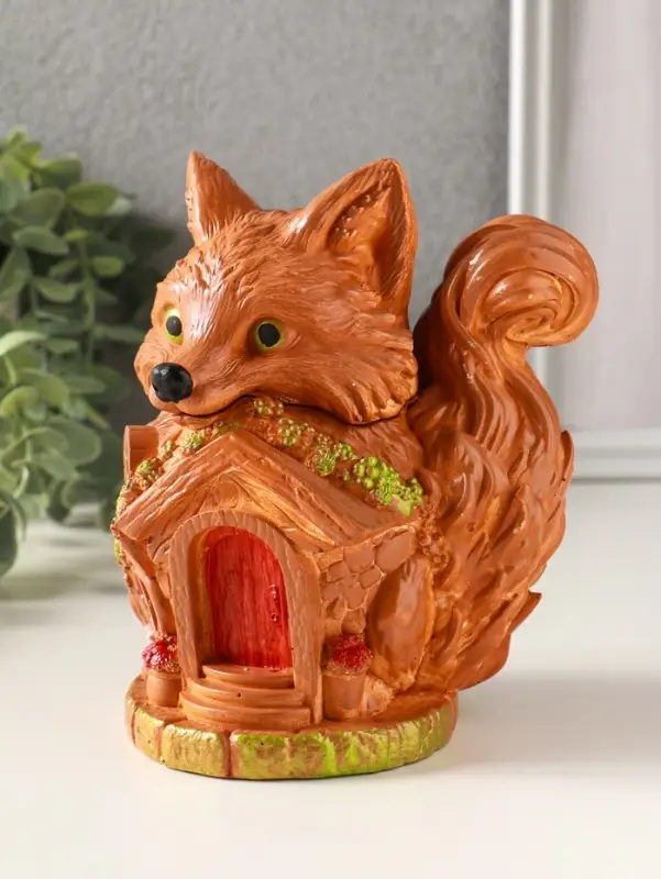 Шкатулка для украшений с крышкой &laquo;Лисичка Теремок&raquo;, 15&times;10 см, гипс, рыжий
