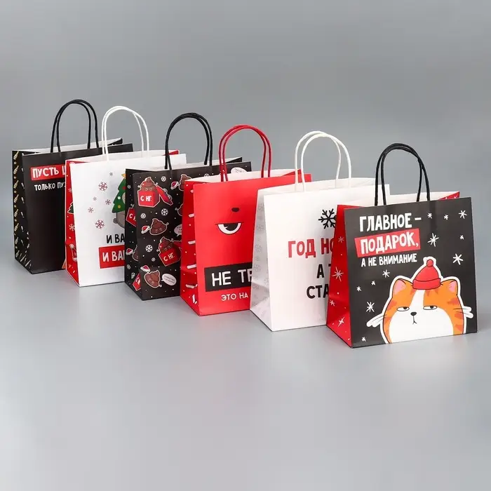 Набор пакетов подарочных новогодних &laquo;Это на Новый год&raquo;, 6 шт., 22&times;22&times;11 см