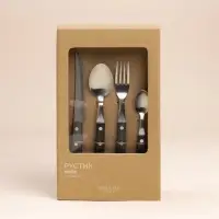 Набор столовых приборов SL Home, 24 предмета, нержавеющая сталь, серебристый, ручки коричневый