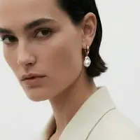 Серьги жемчуг "Барочный" галтовка, цвет белый в золоте