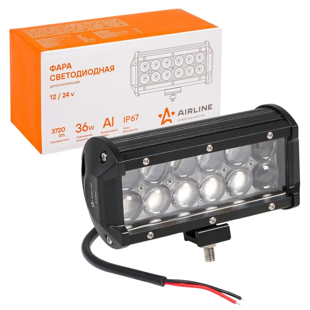 Фара светодиодная (балка) двухрядная, 12 LED 4D линза, 36W, (165х78х65) 12/24V