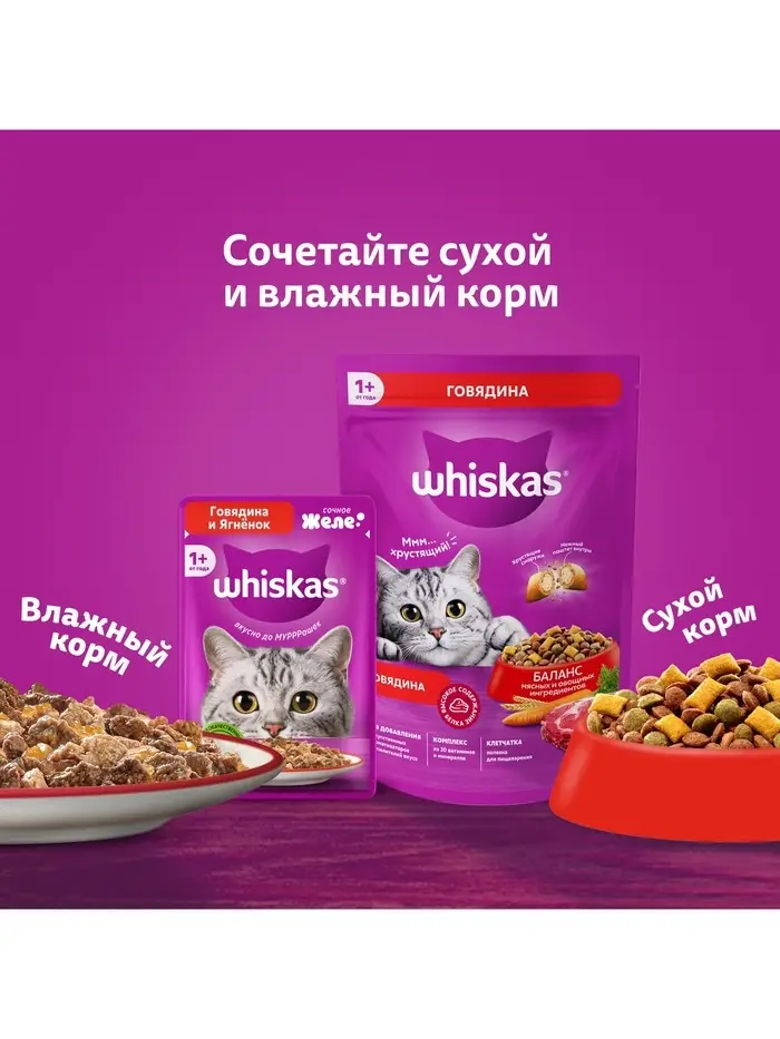 Влажный корм Whiskas для кошек, с лососем, желе 75 г